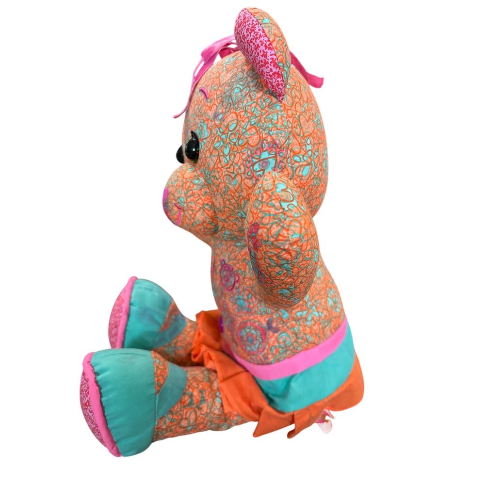 15" Pink Doodle Bear Girl Teddy Stuffed Flowers Print Plush  Mashine Washable - Picture 2 of 7